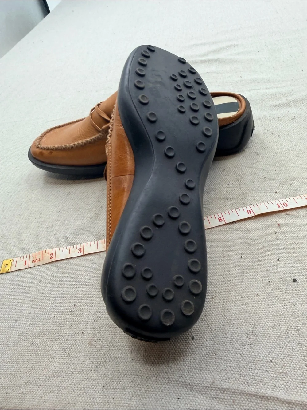 BCBG Paris Brown Leather Slip-On Loafers with Metal Bit
